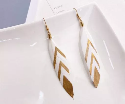 金條羽毛耳環
