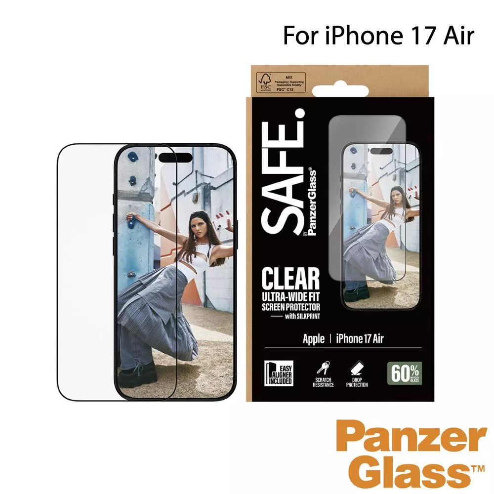 【PanzerGlass】iPhone 17 Air 6.6吋 SAFE 2.5D 耐衝擊高透強化玻璃保護貼(透光性佳)