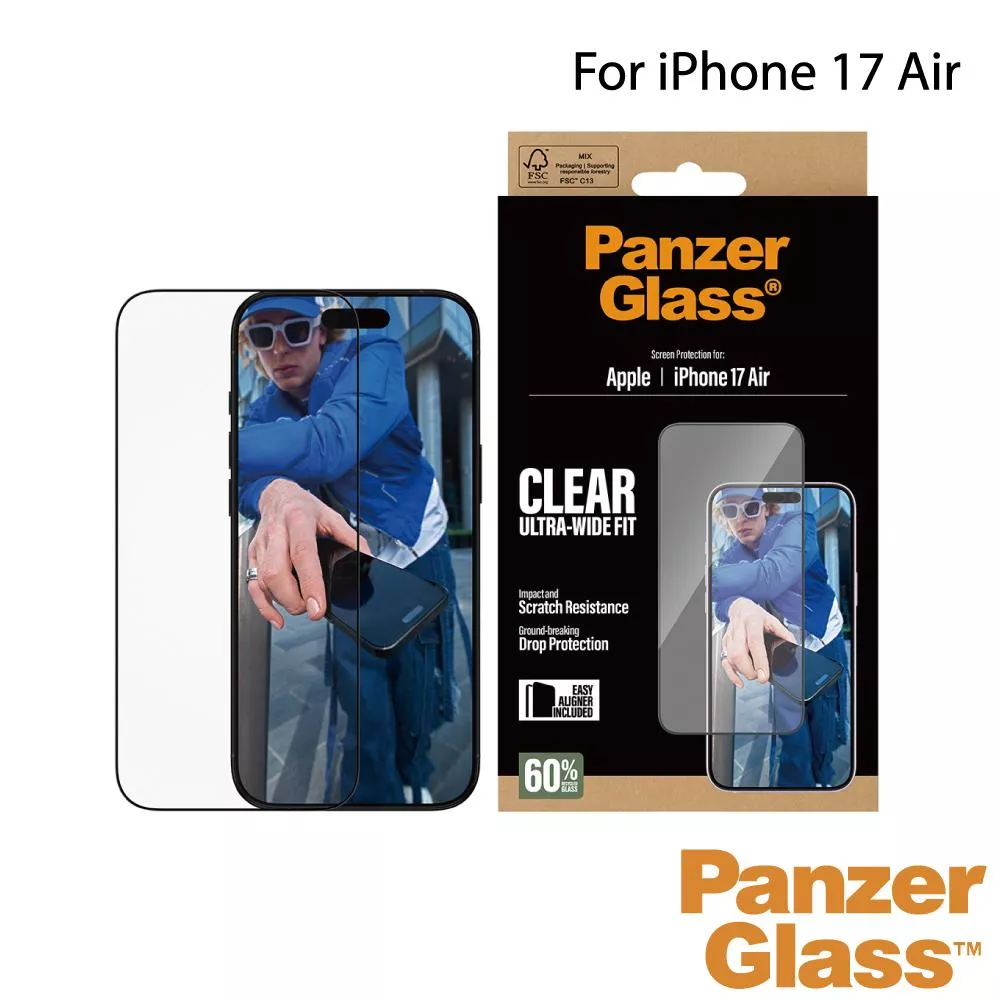 【PanzerGlass】iPhone 17 Air 6.6吋 Screen Protector 2.5D 耐衝擊鋼化玻璃保貼(60%再生玻璃製成)