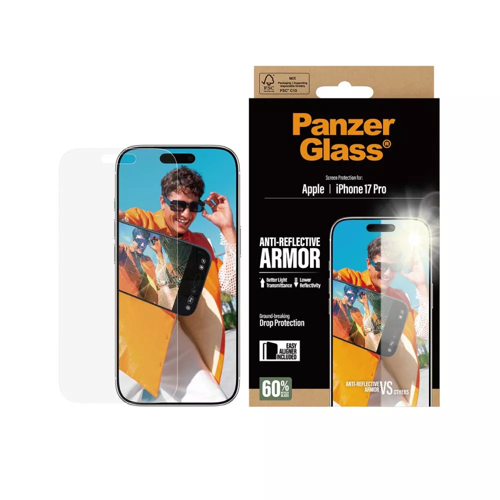 【PanzerGlass】iPhone 17 Pro 6.3吋 Armor 2.5D 耐衝擊亮度提升抗反射玻璃保護貼(60%再生玻璃製成)
