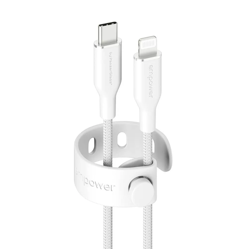 PanzerGlass USB-C to Lightning 1.2M 60W快充編織線(附束帶扣)-白