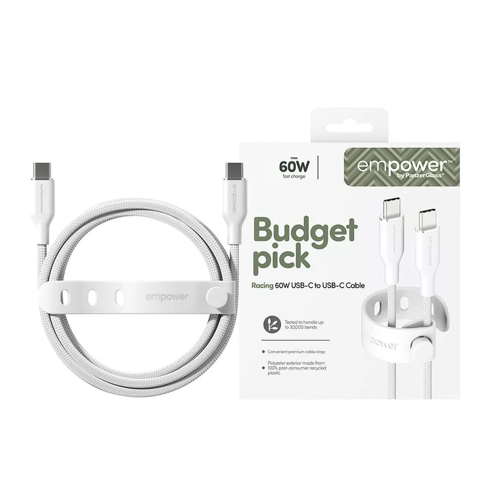 PanzerGlass USB-C to USB-C 2M 60W快充編織線(附束帶扣)-白