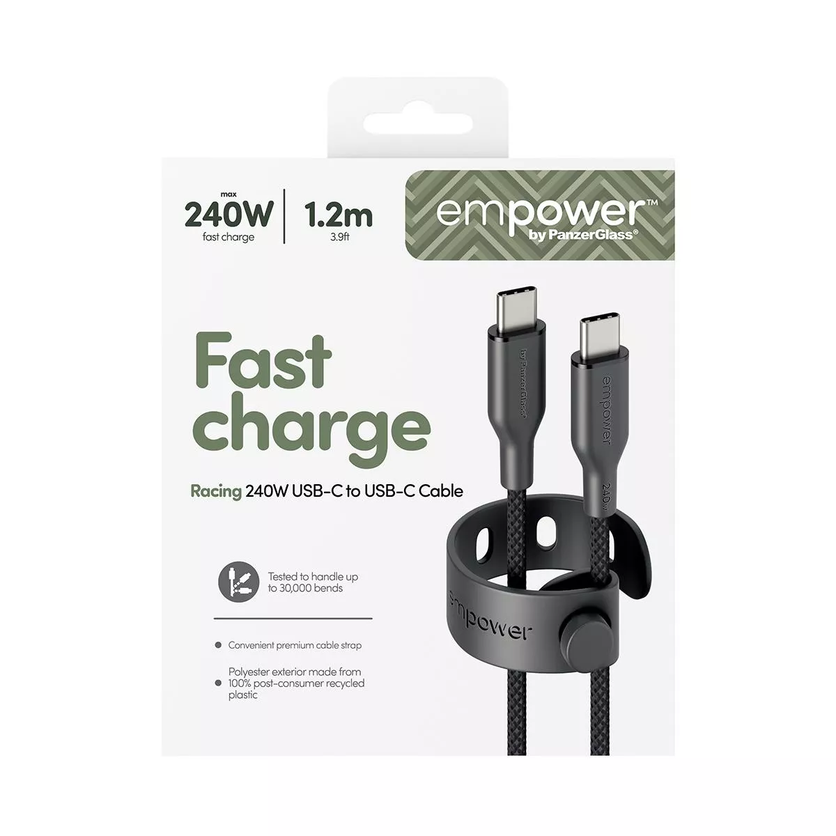 PanzerGlass USB-C to USB-C 1.2M 240W快充編織線(附束帶扣)-黑