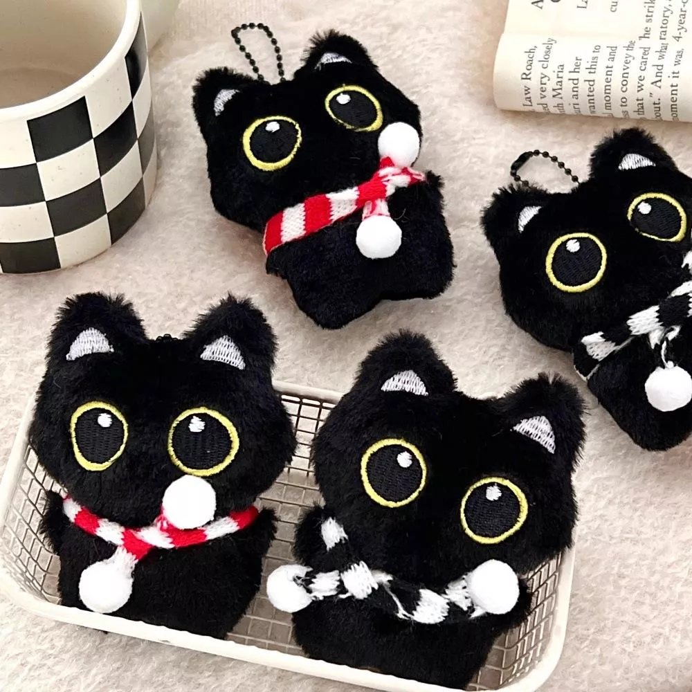 可愛毛絨圍巾小黑貓咪掛件