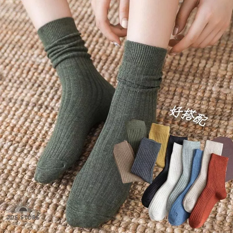 日系素色條紋棉襪 咖啡