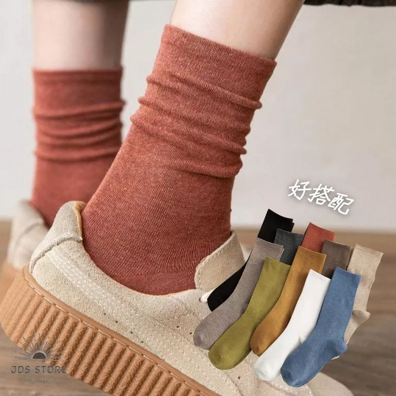 日系復古簡約素色棉襪