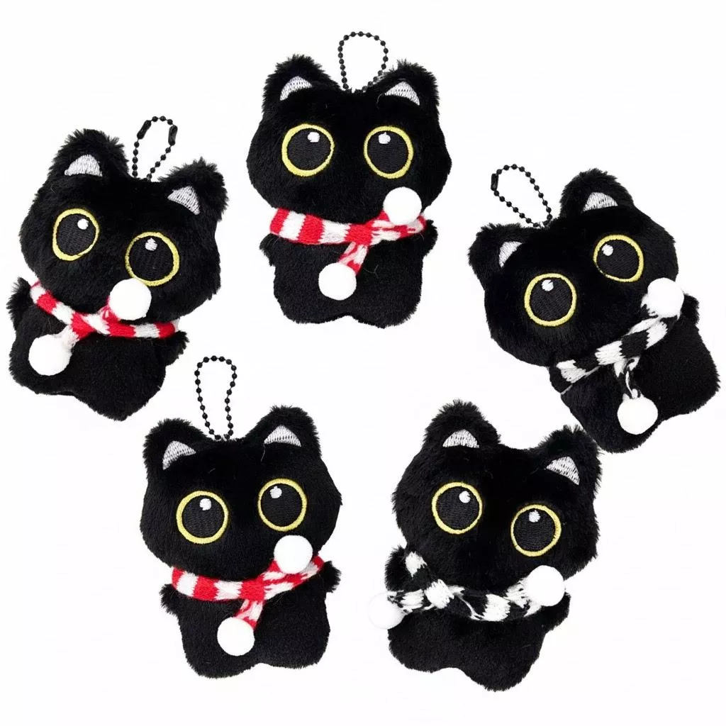 可愛毛絨圍巾小黑貓咪掛件