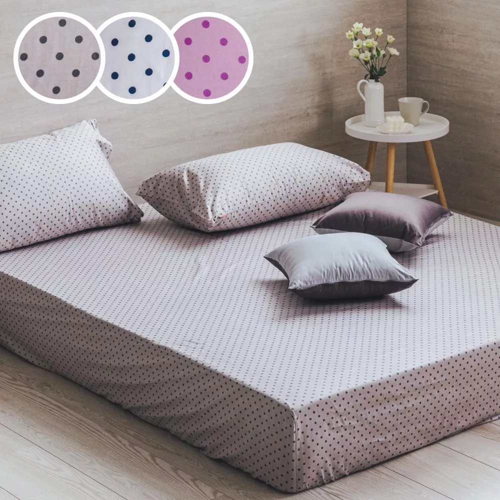 40支精梳棉／幾何圓點-共3色／床包枕套組