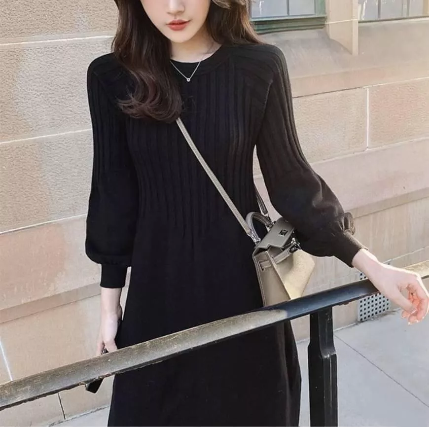 燈籠蓬袖針織長洋