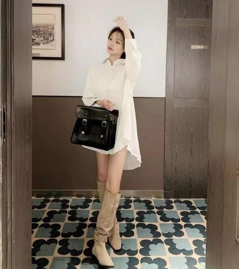 美背後交叉百褶襯衫