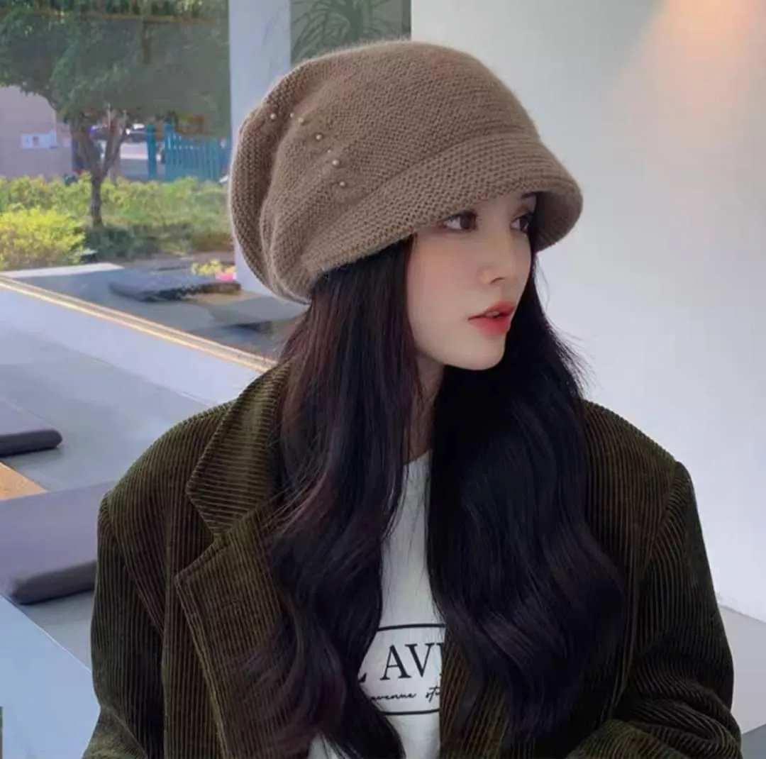 兔毛針織優雅小臉短檐帽