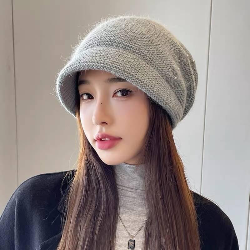 兔毛針織優雅小臉短檐帽