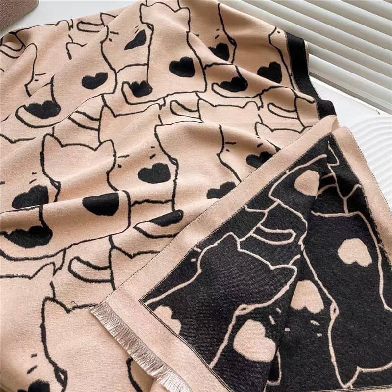 療癒貓咪🐈背影雙色羊絨圍巾/披肩