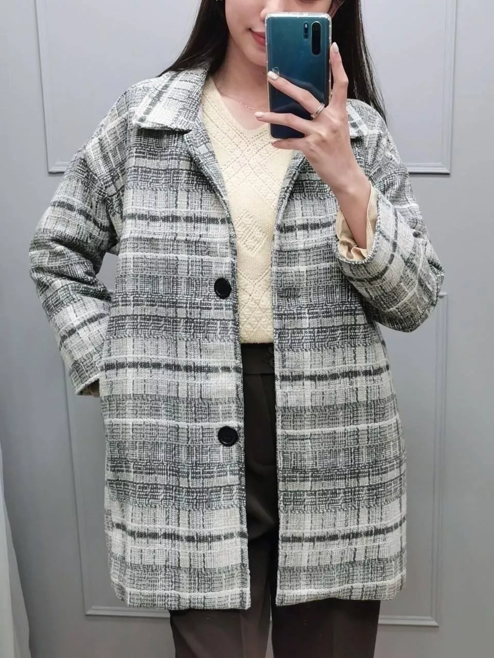 質感格紋毛呢外套（有內裡）