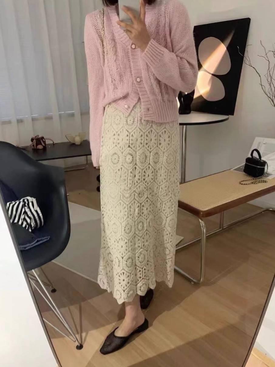 手勾花蕾絲長裙