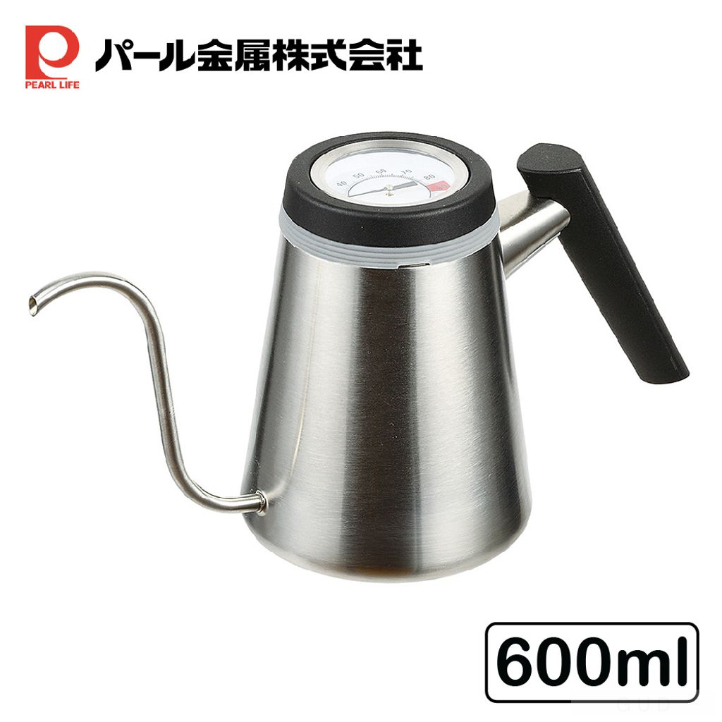 日本[Pearl Metal] 溫控手沖咖啡細口壺- 鉻銀色(600ml)