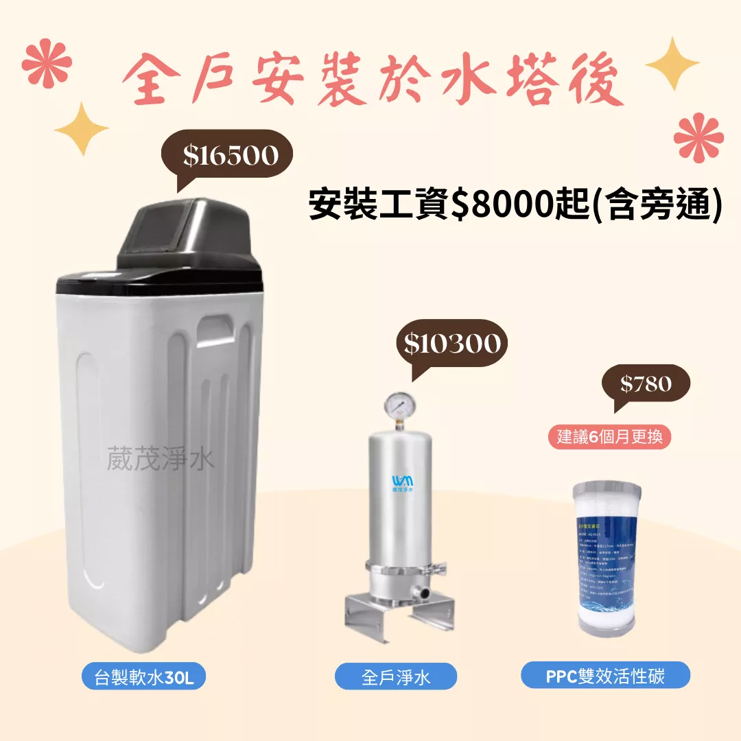 【葳茂】全自動樹脂軟水機+10英吋大胖不鏽鋼過濾器(全配)