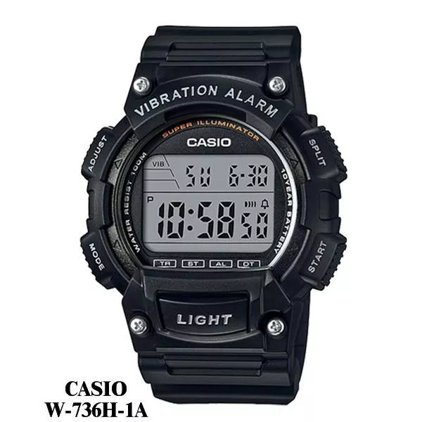 CASIO電子錶專賣店 大螢幕運動錶 震動鬧鈴LED燈百米防水潛水錶 按鍵音可關十年電池【網路最低↘】W-736H