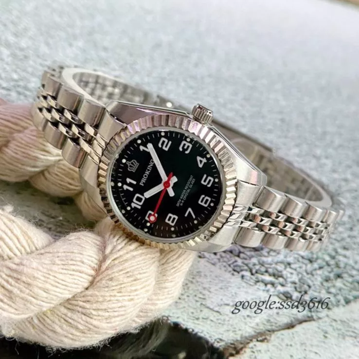 經緯度鐘錶PROKING皇冠蠔式錶 日本機芯/台灣組裝/石英錶/不鏽鋼錶帶+強化玻璃鏡面/時尚高貴/4025黑面數字