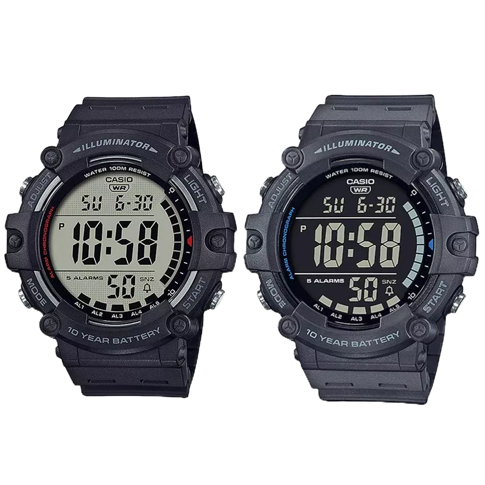 經緯度鐘錶 十年電力設計【CASIO大字幕電子錶+鏡面貼膜】100米防水  運動休閒風格公司貨附保固卡AE-1500WH