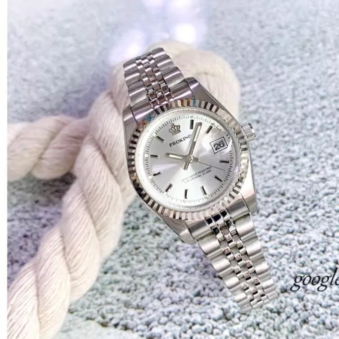 PROKING皇冠蠔式石英錶 日本機芯/日期顯示/貴氣大方/宴會上班族 女神款 淑女精品錶腕錶4001銀白刻度