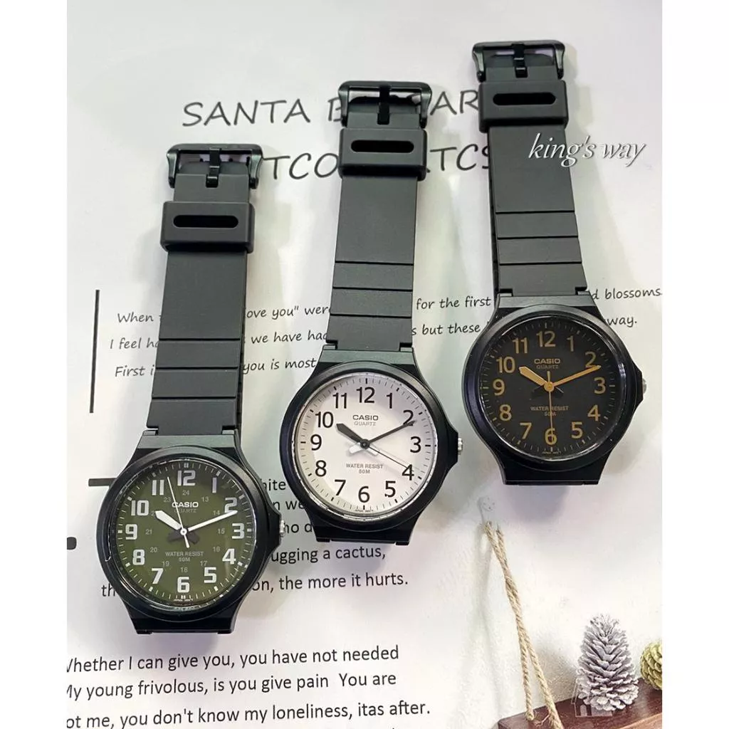 【CASIO石英錶+鏡面貼膜】時尚簡約 指針錶 大錶徑4CM清楚好看 男女適用 考試專用 保證正品公司貨MW-240
