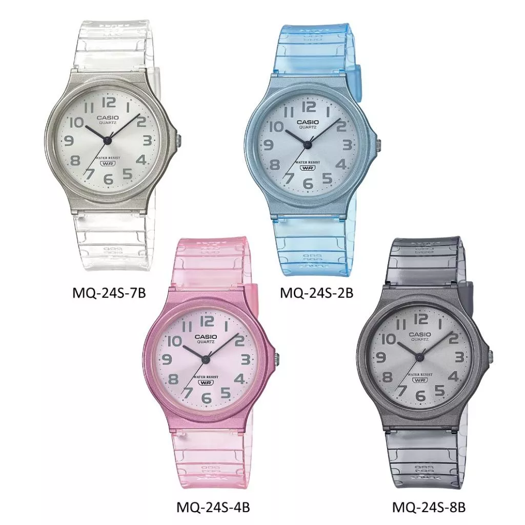 經緯度鐘錶 CASIO透明錶帶石英錶+鏡面貼膜 考試專用 流行時尚 閨密對錶 日系簡約風格 保證公司貨 現貨MQ-24S