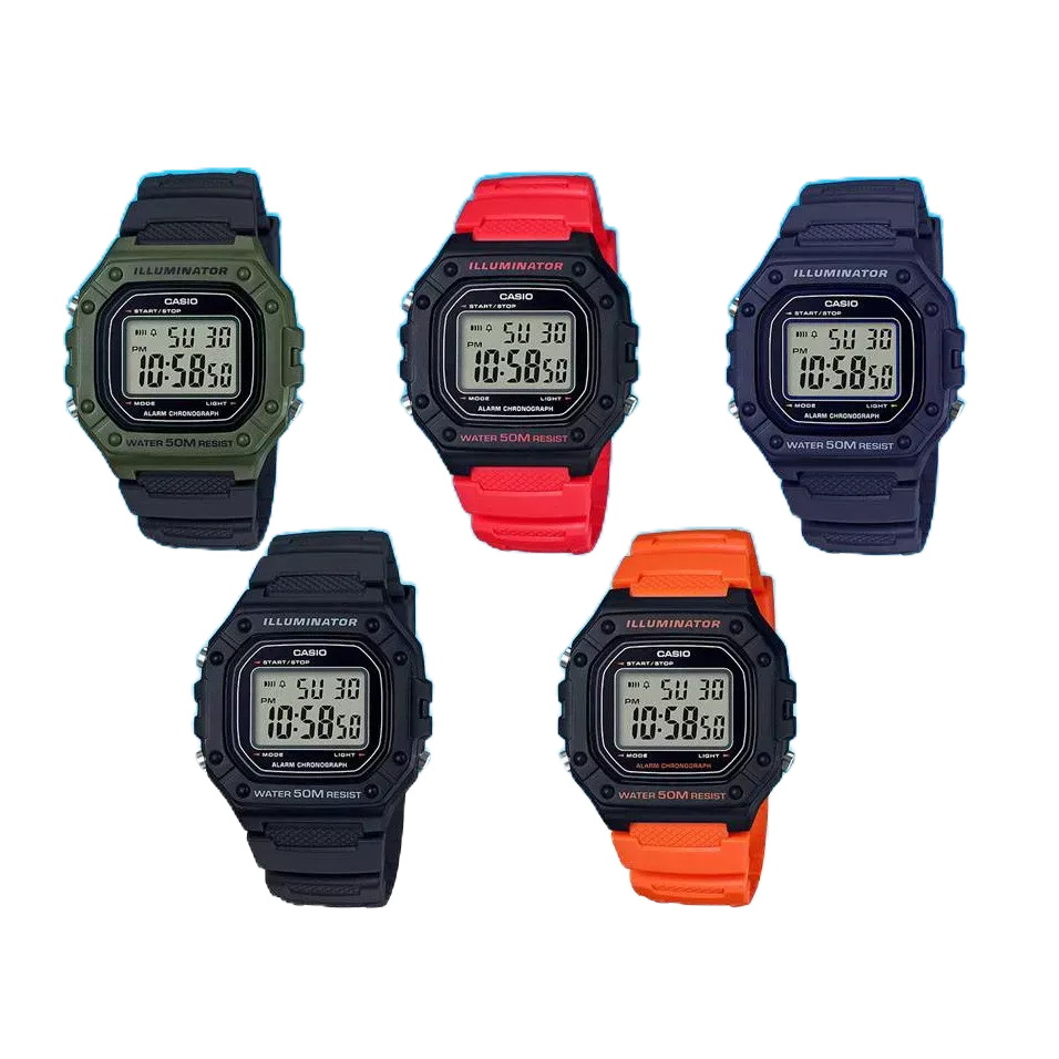 經緯度鐘錶【CASIO腕錶+鏡面貼膜】酷炫有型 簡約 方形大字幕 50米防水設計 學生 運動員中性【超低↘】W-218H