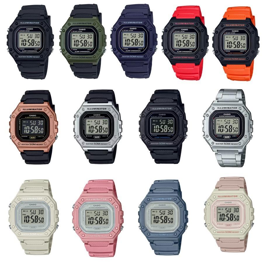 經緯度鐘錶【CASIO腕錶+鏡面貼膜】酷炫有型 簡約 方形大字幕 50米防水設計 學生 運動員中性【超低↘】W-218H