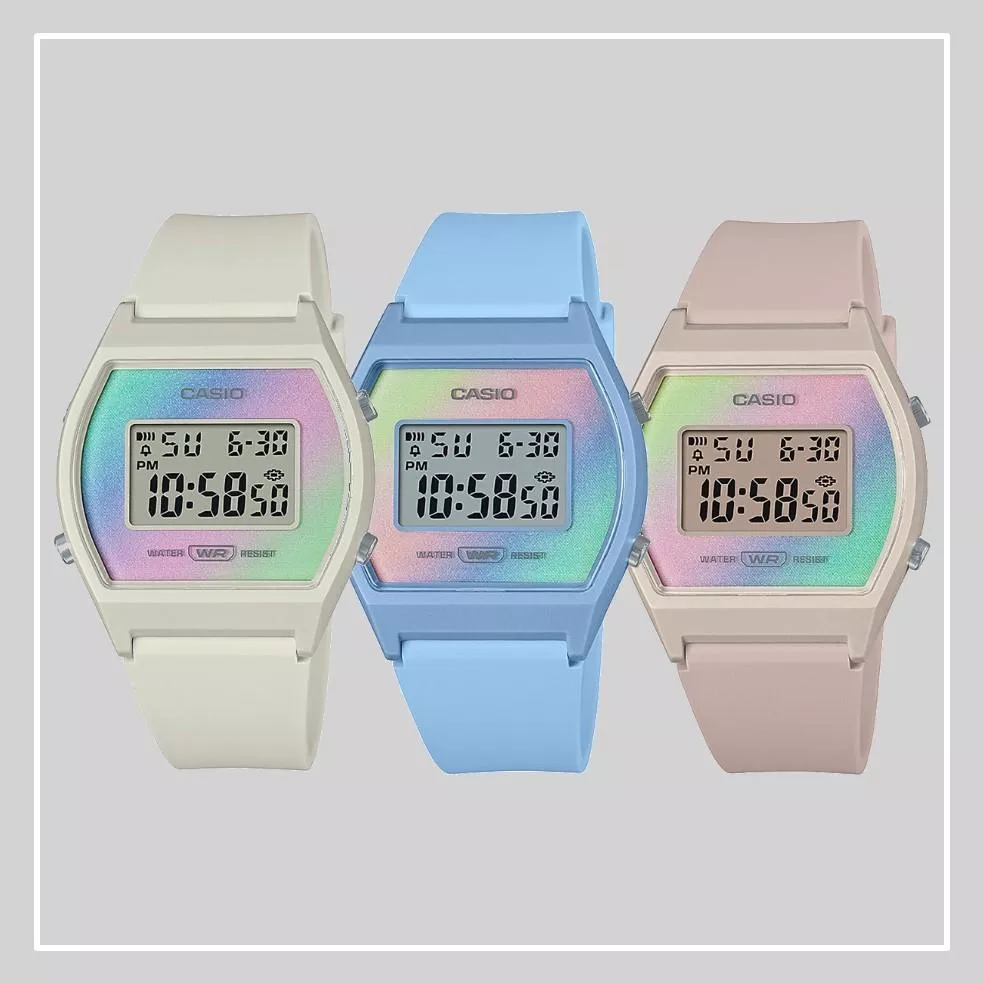 【CASIO粉彩數位錶】經緯度鐘錶 年度新款 漸層粉彩色系 閨密對錶 度假休閒 造型新穎 數位電子錶LW-205H