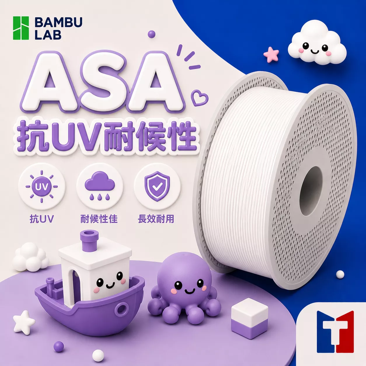 Bambu ASA 抗UV耐候性系列線材(含可拆卸捲盤)(3色)