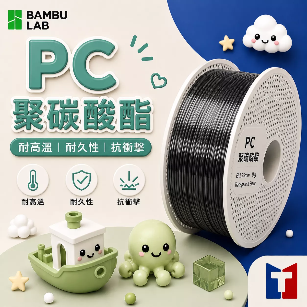 Bambu PC 3D列印線材(含可拆卸捲盤)(4色)