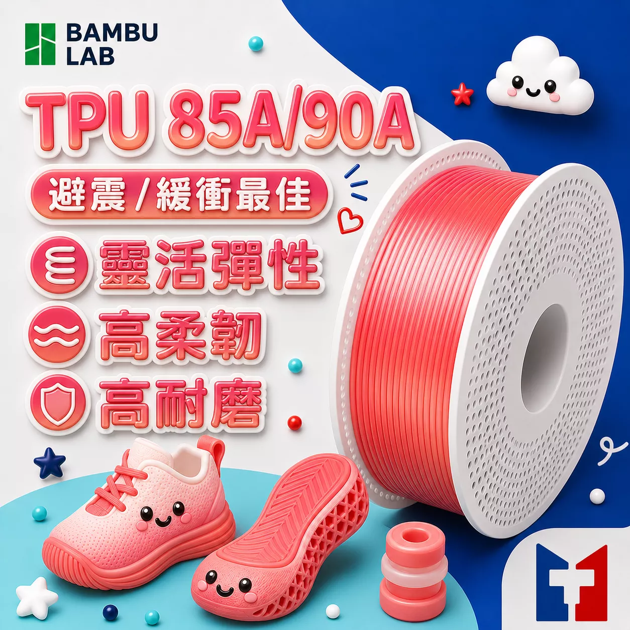 Bambu TPU 85A 90A 避震/緩衝系列線材(含可拆卸捲盤)(2色/4色)