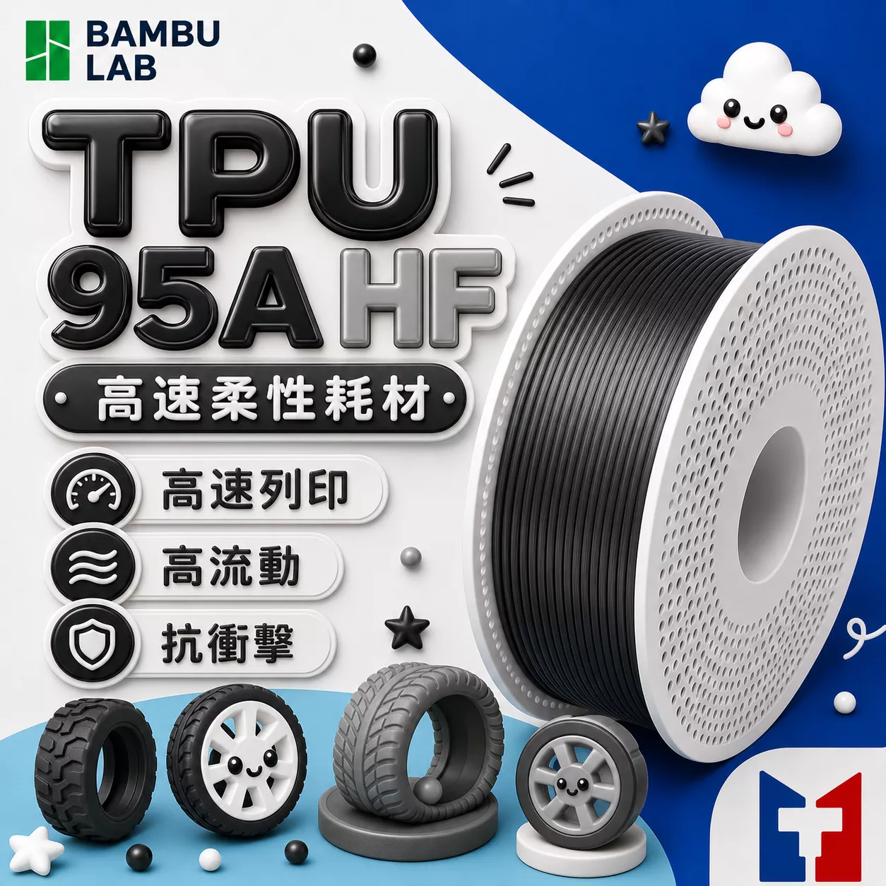 Bambu TPU 95A HF 高速柔性系列線材(含可拆卸捲盤)(2色)