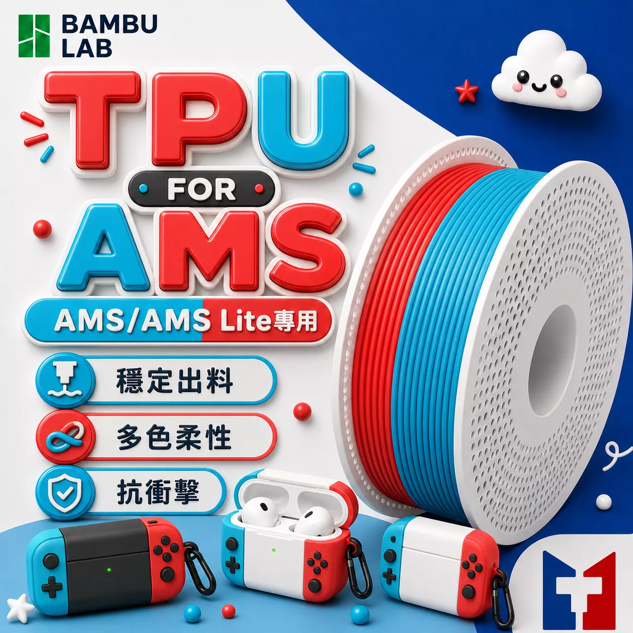Bambu AMS專用TPU系列線材 (含可拆卸捲盤)(7色)