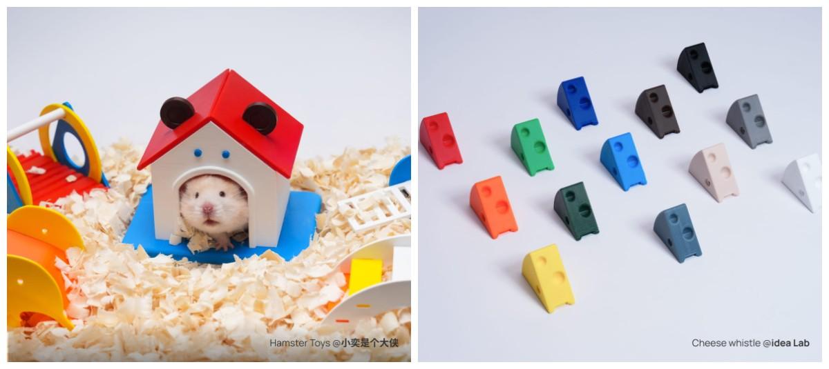 以 Bambu PETG Basic 基礎款系列線材 多色列印的倉鼠小屋與多色三角哨子