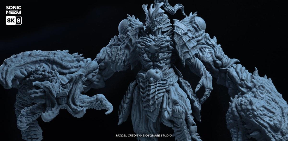 Phrozen Sonic Mega 8K S 光固化列印的高細節奇幻生物模型，呈現鱗片與肌理細節