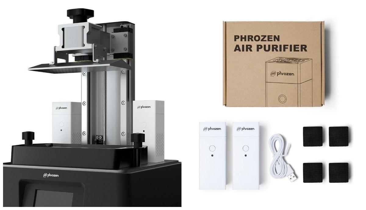 Phrozen 空氣清淨機放在光固化列印機內的使用情境與盒內內容物
