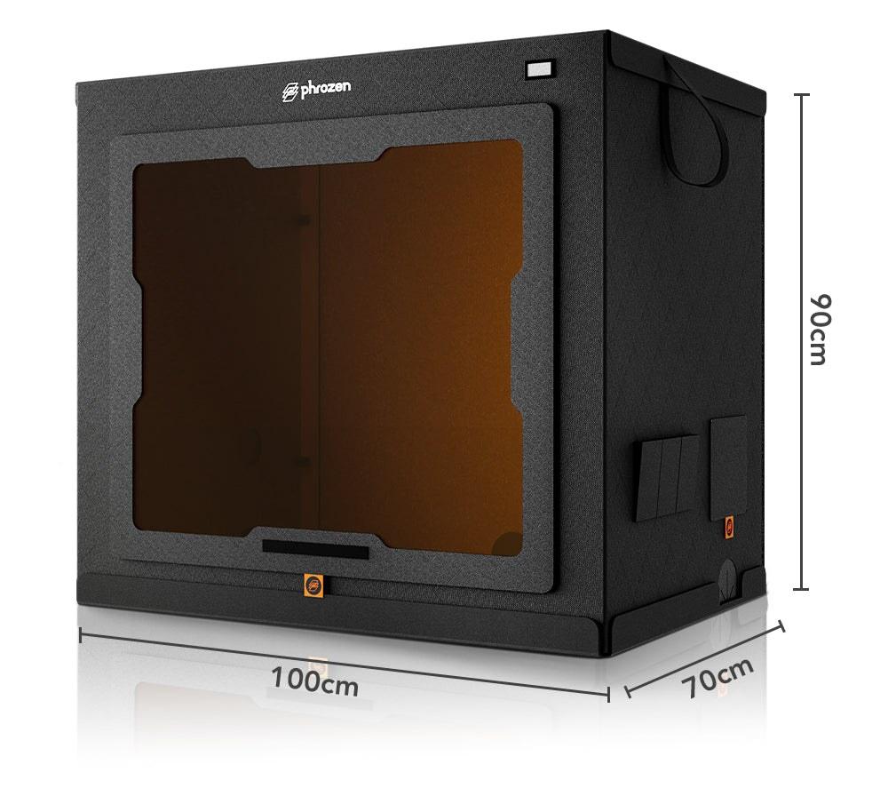 Phrozen 3D列印隔絕棚 Mega 外觀與 100 × 70 × 90 cm 尺寸標示