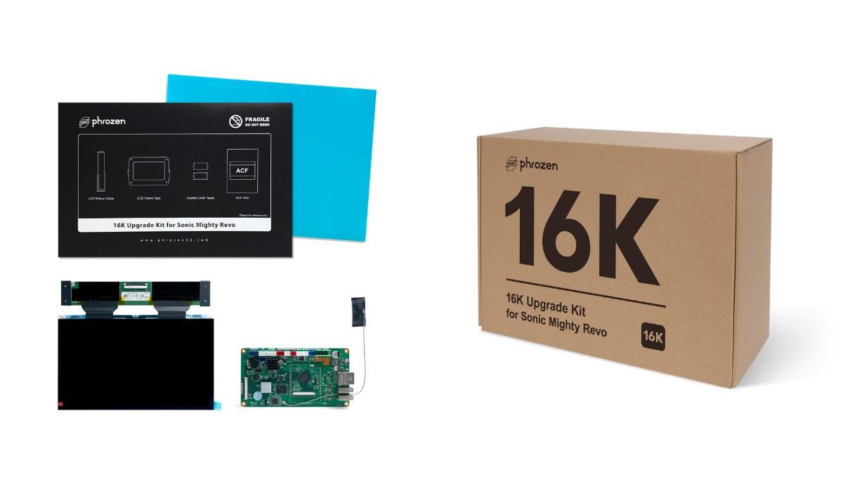 Phrozen 16K 升級套件內容物：16K LCD 螢幕、主板、離型膜與外盒