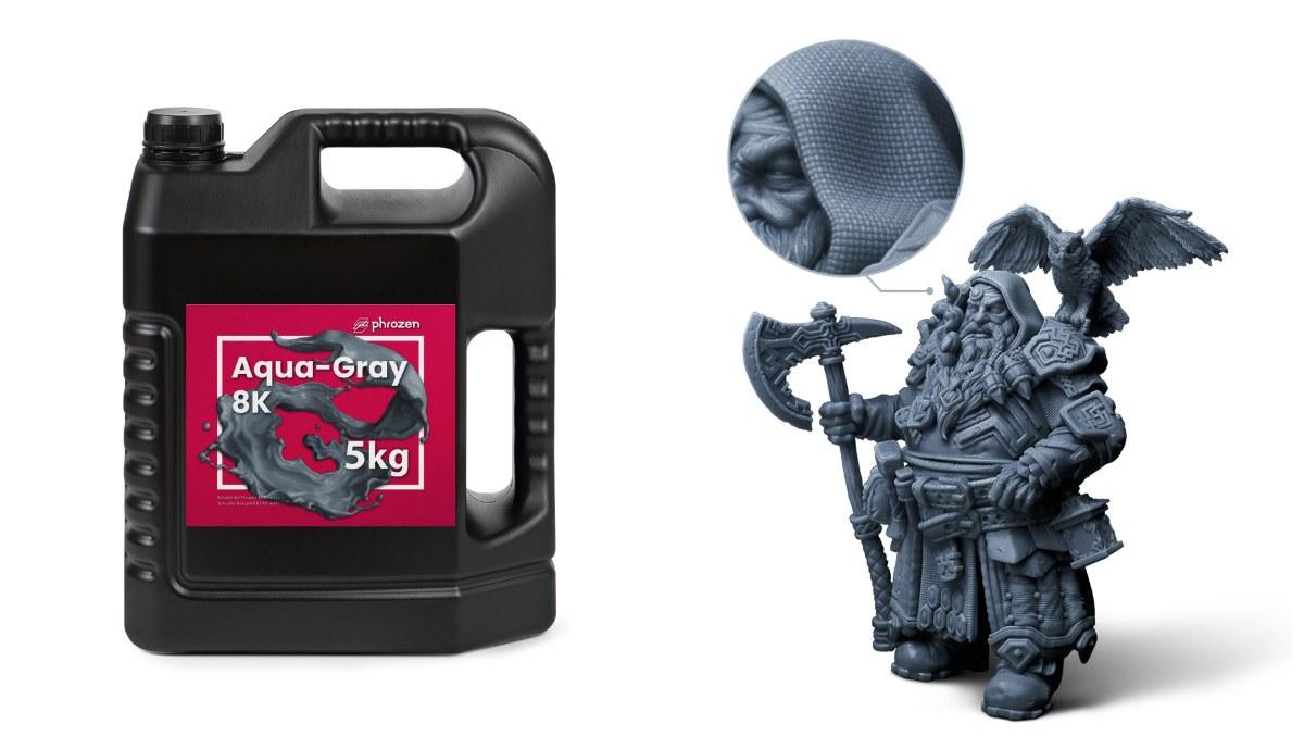 Phrozen 湖水 8K 模型樹脂灰色 5KG 桶裝與列印的模型樣品
