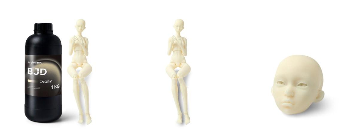 Phrozen 高精細 BJD 樹脂象牙白瓶裝與列印的球型關節人偶、頭部樣品