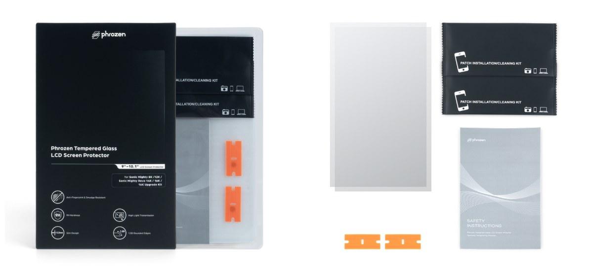 Phrozen 10.1 吋鋼化玻璃 LCD 螢幕保護貼包裝與內容物