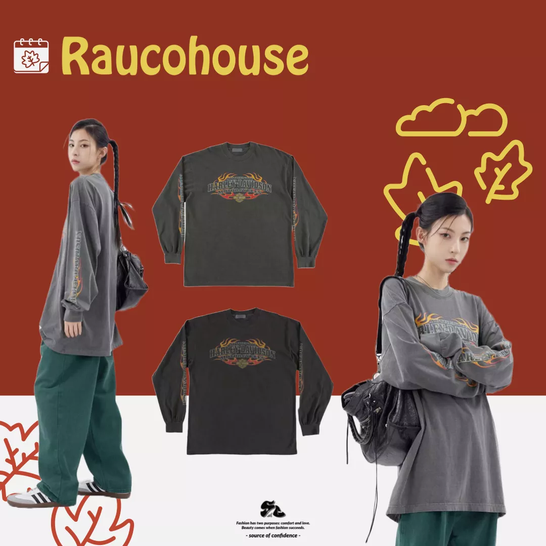 Raucohouse HarleyDavidson 火焰水洗長Tee