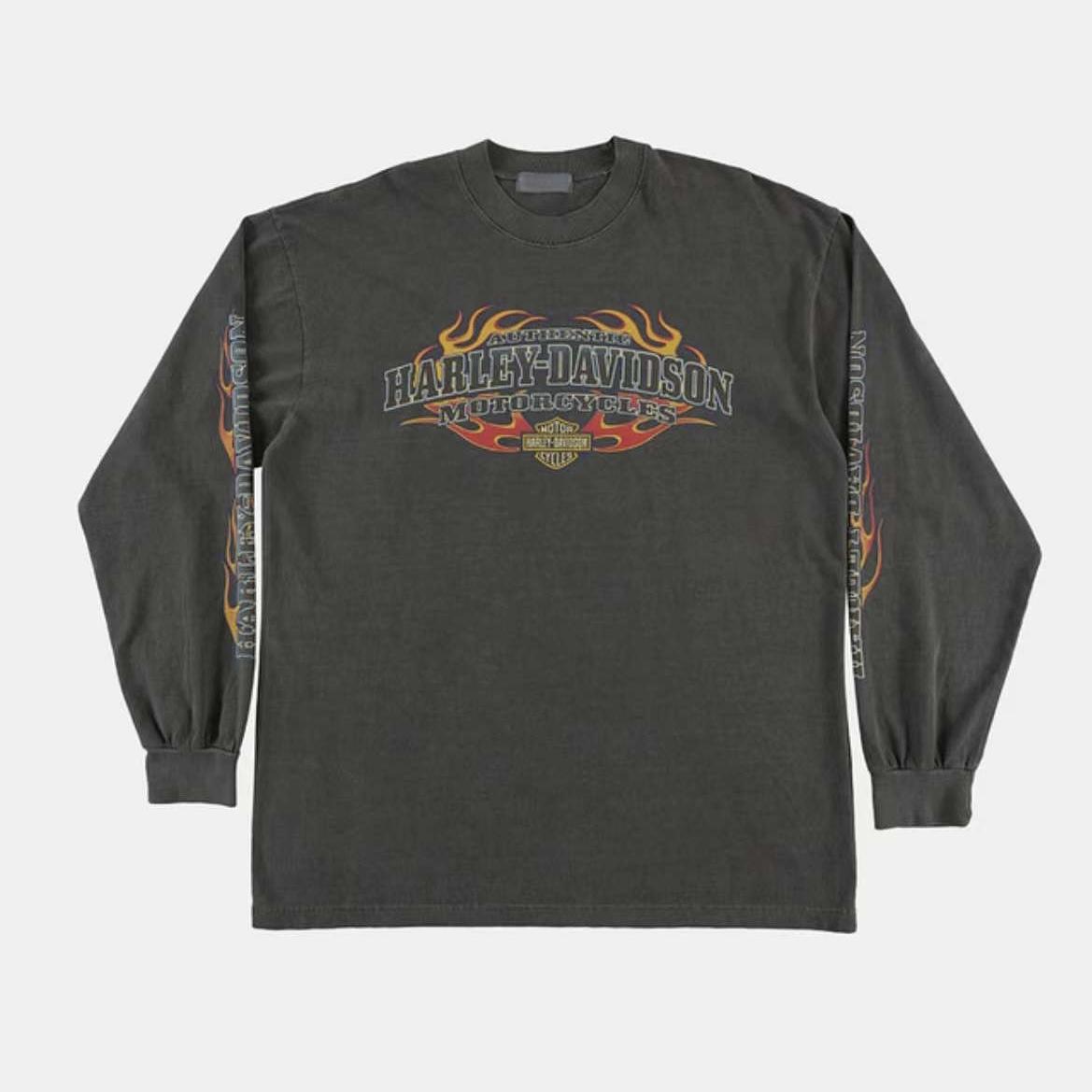 Raucohouse HarleyDavidson 火焰水洗長Tee