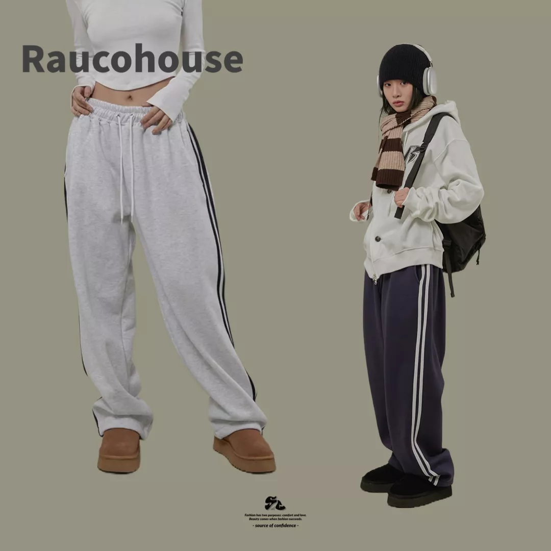 Raucohouse 側面雙線棉質落地寬褲