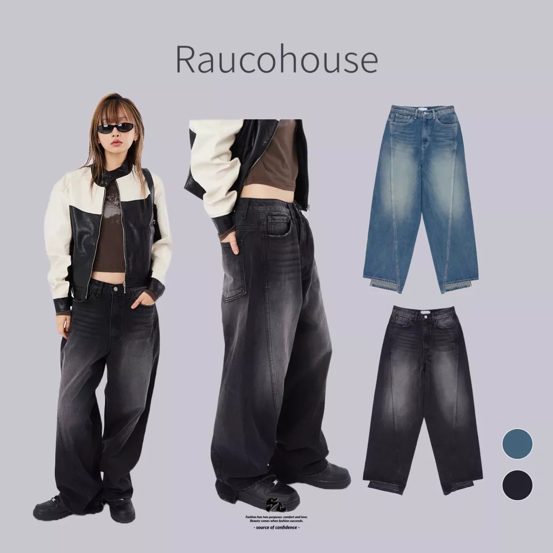 Raucohouse 復古闊腿牛仔褲