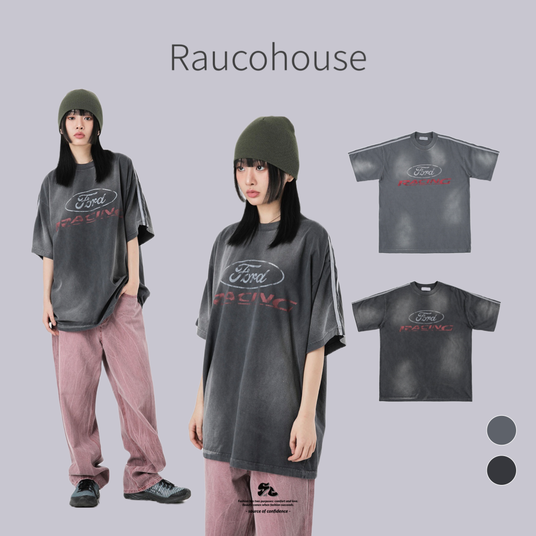 Raucohouse 仿舊賽道線水洗短Tee