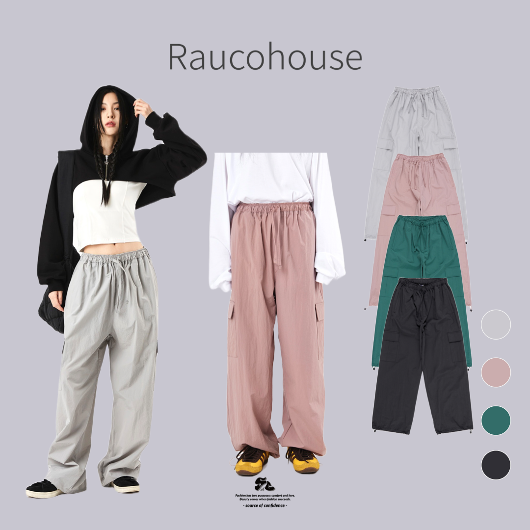 Raucohouse 尼龍工裝縮口落地寬褲