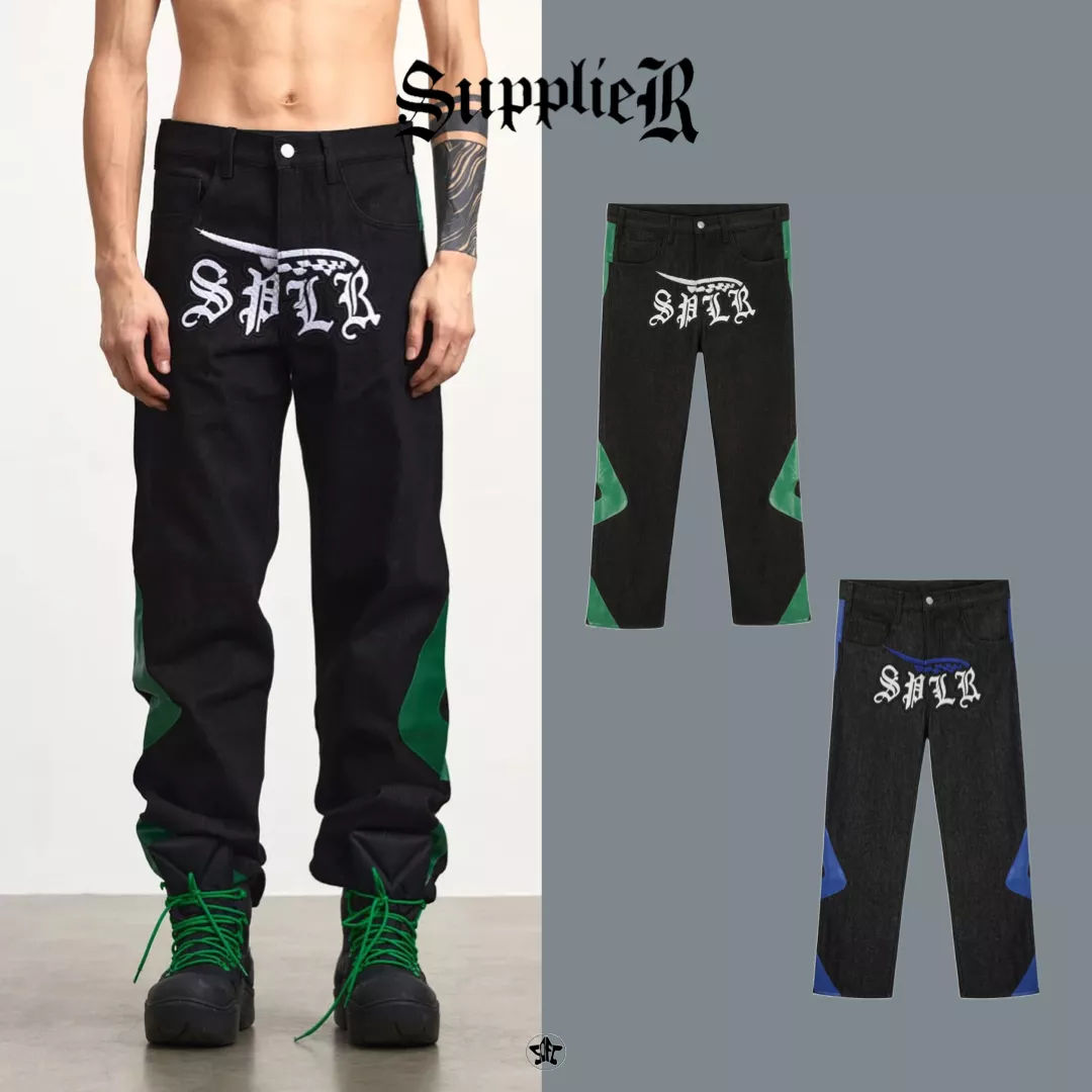 SUPPLIER Racing Logo Denim美式拼接直筒褲